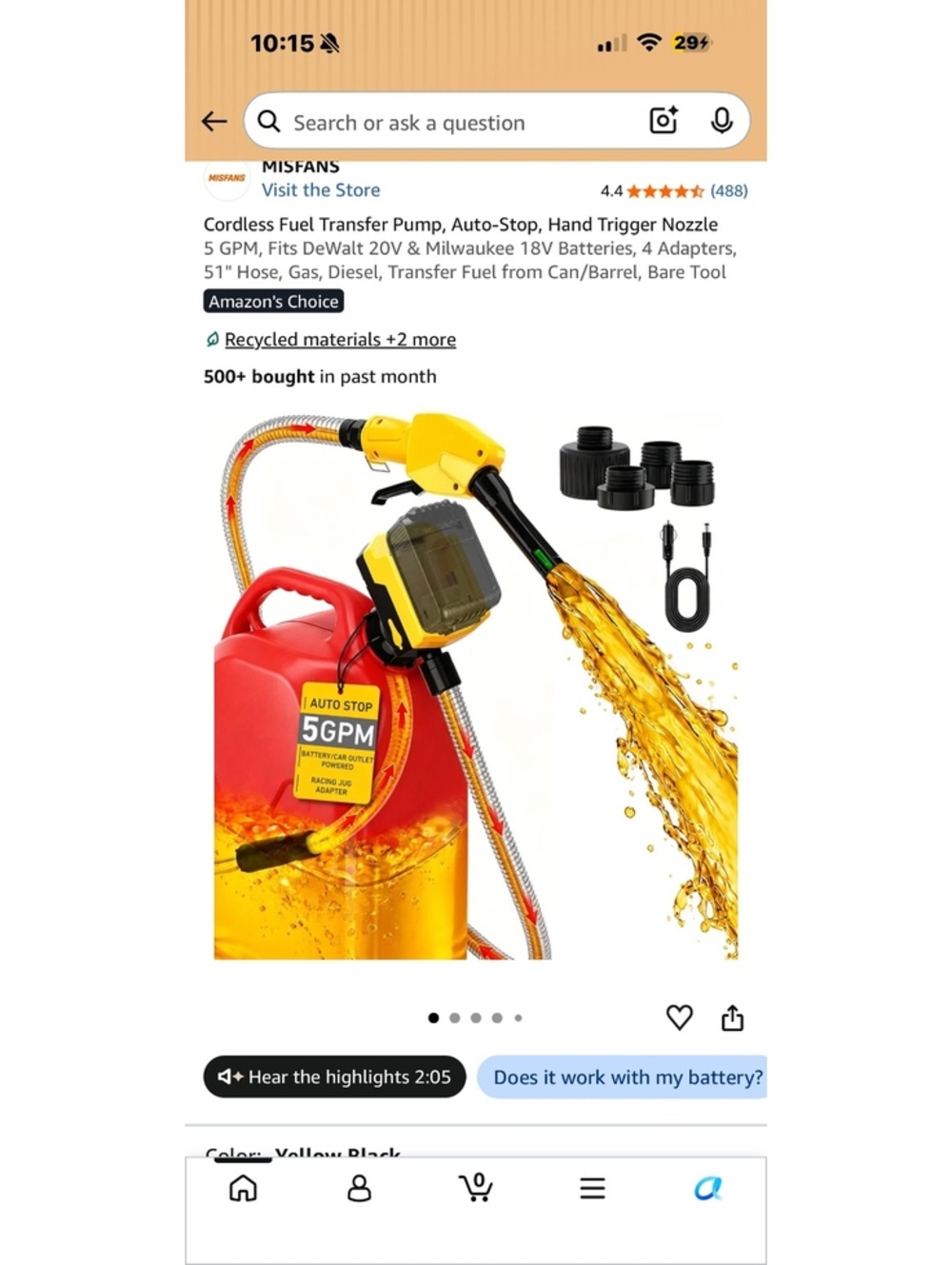 Cordless Fuel Transfer Pump with Auto-Stop and Hand Trigger Nozzle for Dewalt 20